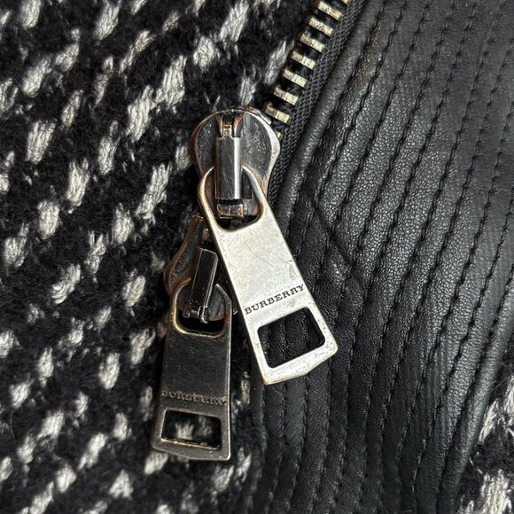 Burberry Black Leather Sleeves Wool Tweed Coat - Picture 12 of 15